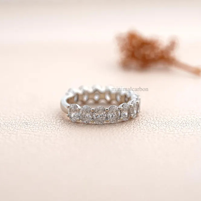 Oval Lab Grown Diamond Half Eternity Wedding Band