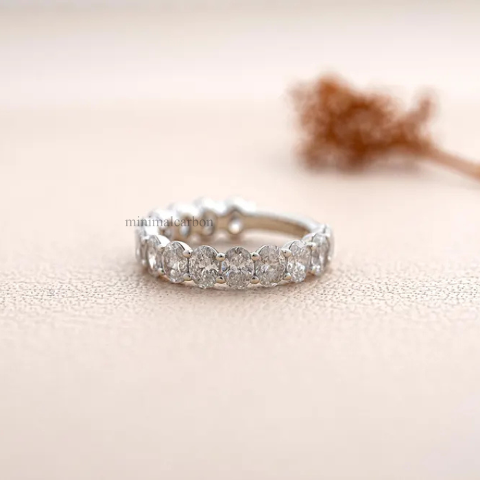 Oval Lab Grown Diamond Half Eternity Wedding Band