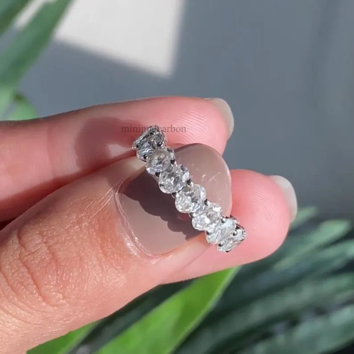 Oval Lab Grown Diamond Half Eternity Wedding Band