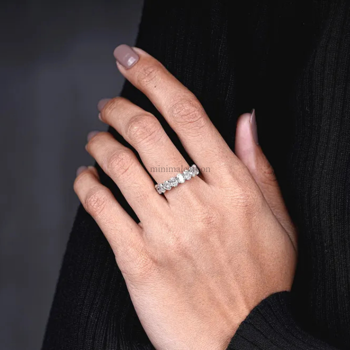 Oval Lab Grown Diamond Half Eternity Wedding Band