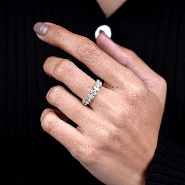 Oval Lab Grown Diamond Half Eternity Wedding Band