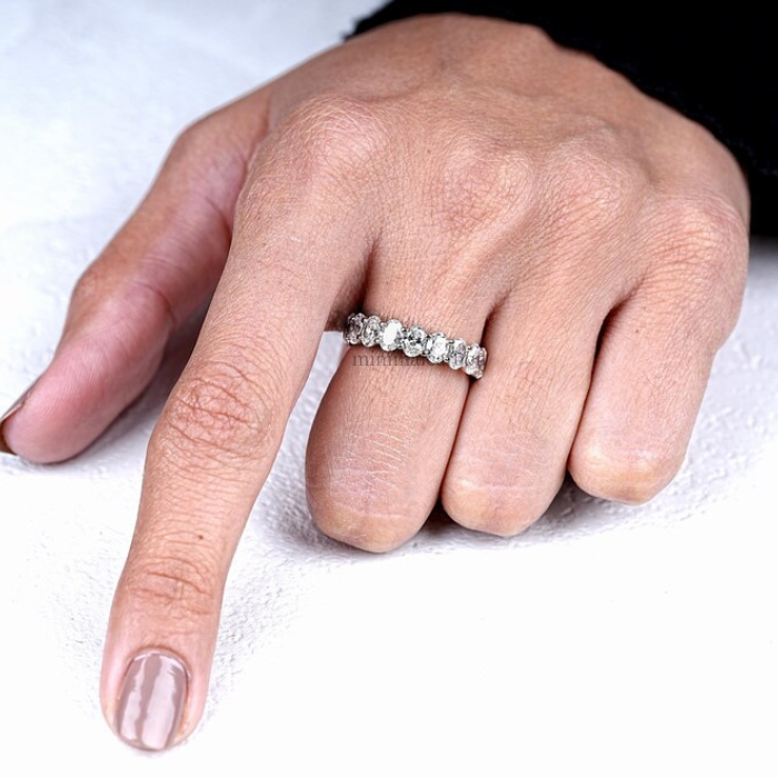 Oval Lab Grown Diamond Half Eternity Wedding Band