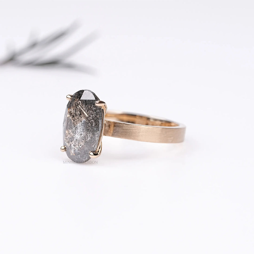 Oval Salt and Pepper Diamond Solitaire Engagement Ring