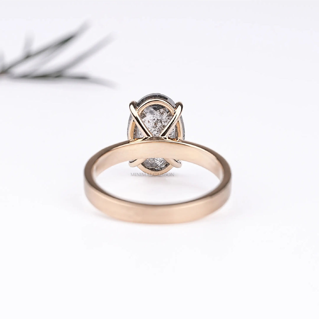 Oval Salt and Pepper Diamond Solitaire Engagement Ring