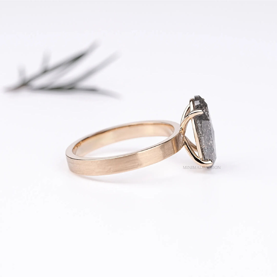 Oval Salt and Pepper Diamond Solitaire Engagement Ring
