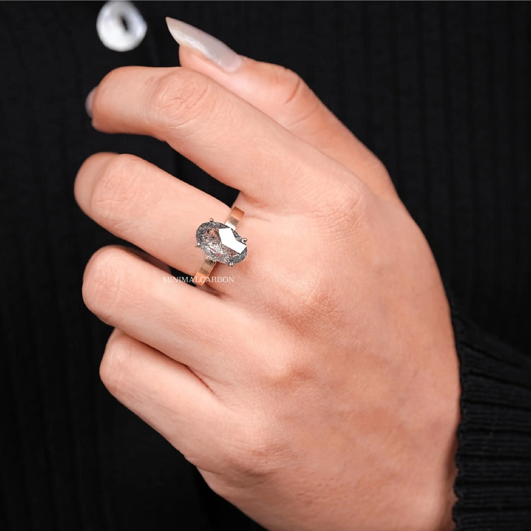 Oval Salt and Pepper Diamond Solitaire Engagement Ring