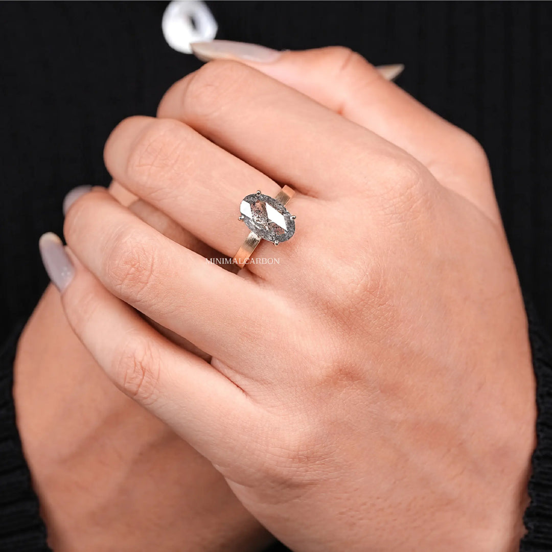 Oval Salt and Pepper Diamond Solitaire Engagement Ring