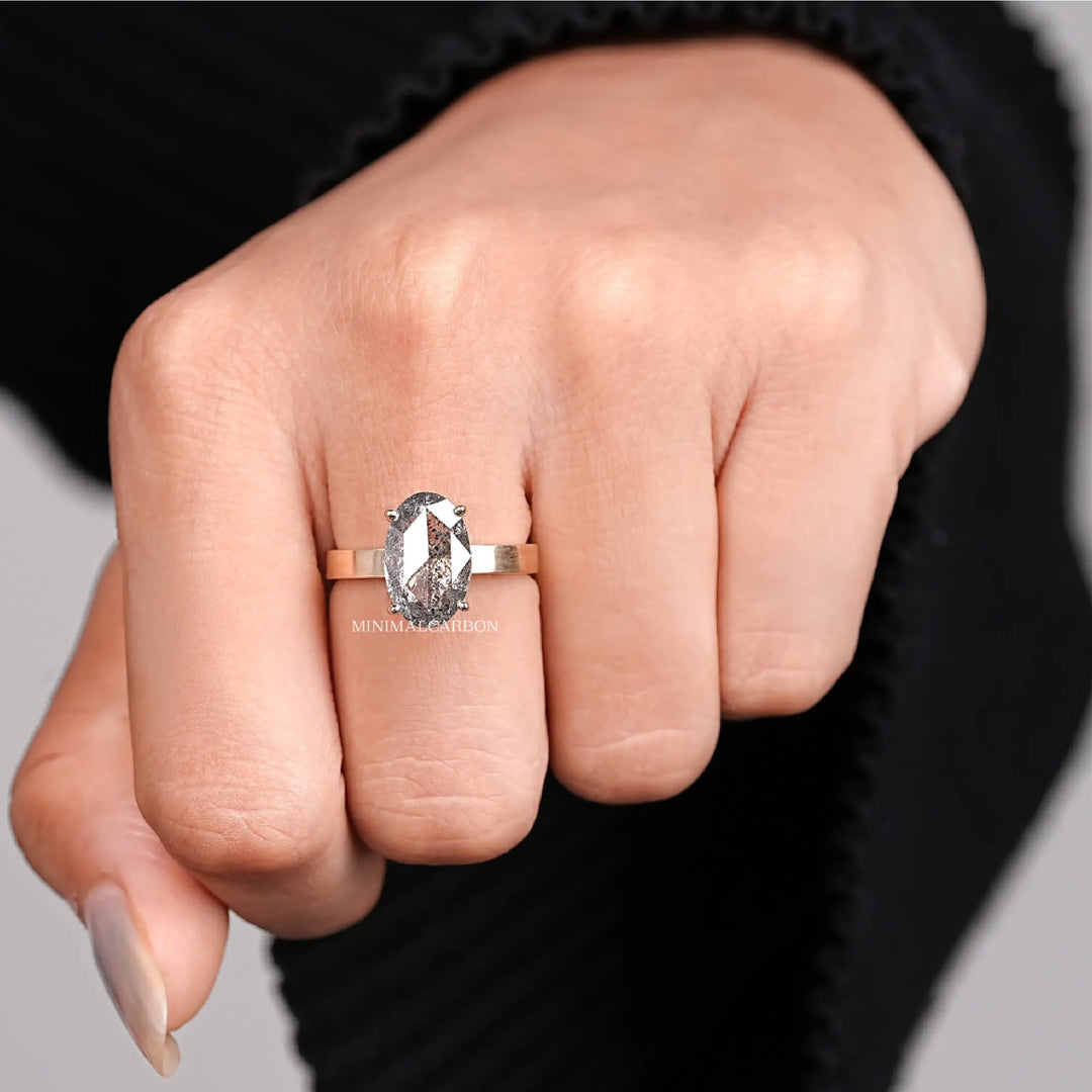 Oval Salt and Pepper Diamond Solitaire Engagement Ring
