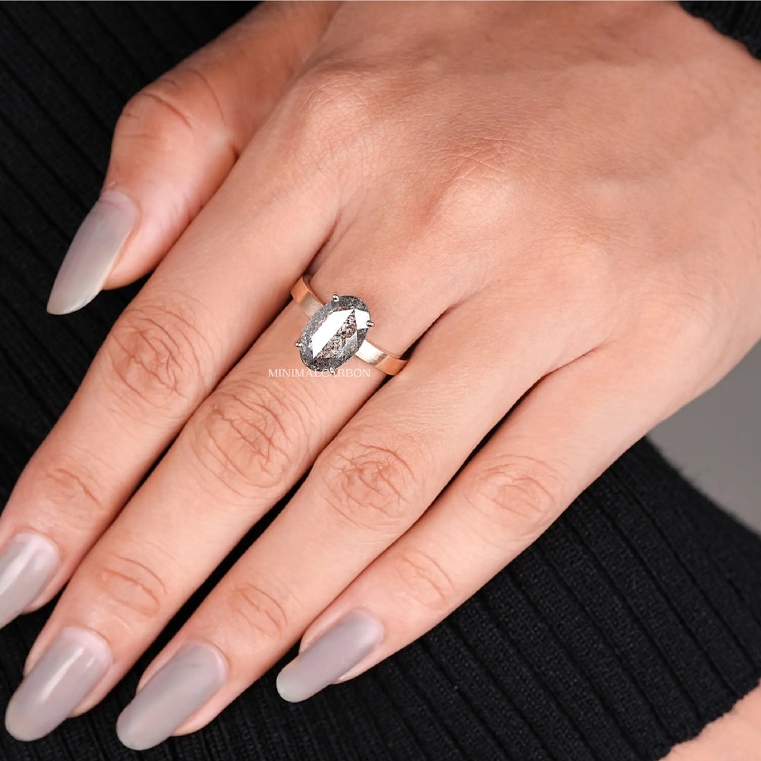 Oval Salt and Pepper Diamond Solitaire Engagement Ring