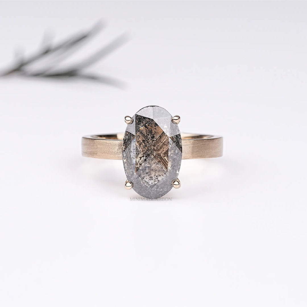 Oval Salt and Pepper Diamond Solitaire Engagement Ring