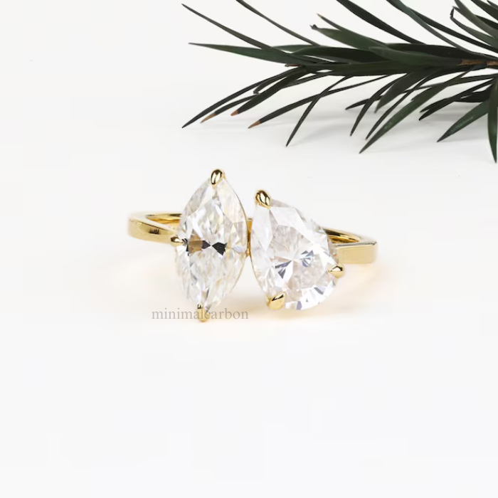 Pear And Marquise Cut Moissanite Toi Et Moi Ring