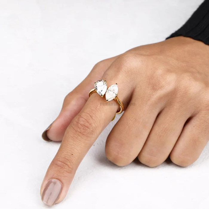 Pear And Marquise Cut Moissanite Toi Et Moi Ring