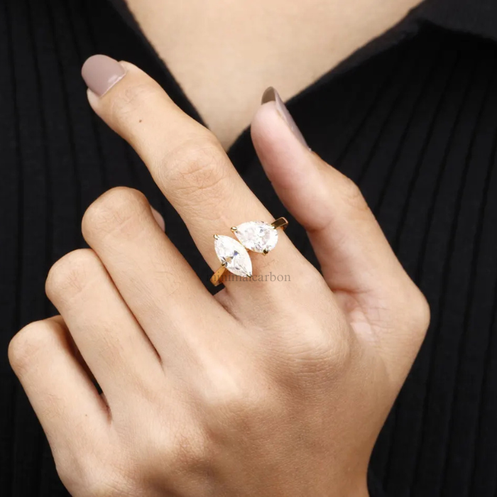 Pear And Marquise Cut Moissanite Toi Et Moi Ring