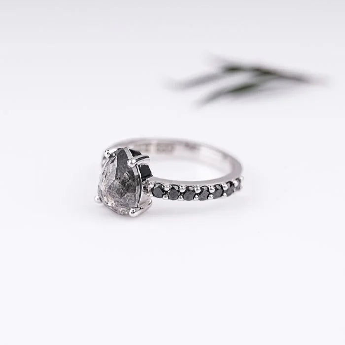 Pear Cut Salt And Pepper Diamond Ring