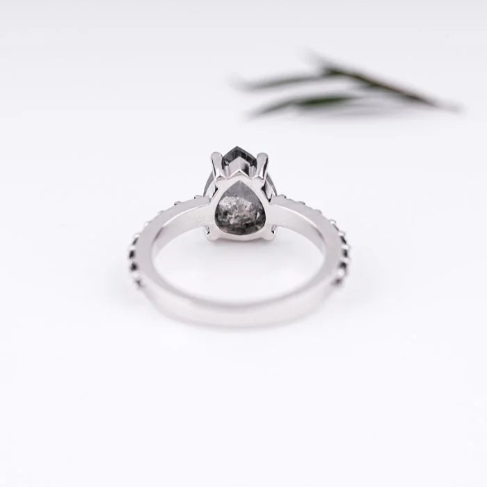 Pear Cut Salt And Pepper Diamond Ring