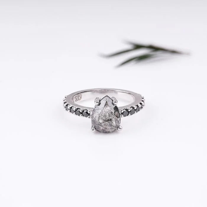 Pear Cut Salt And Pepper Diamond Ring