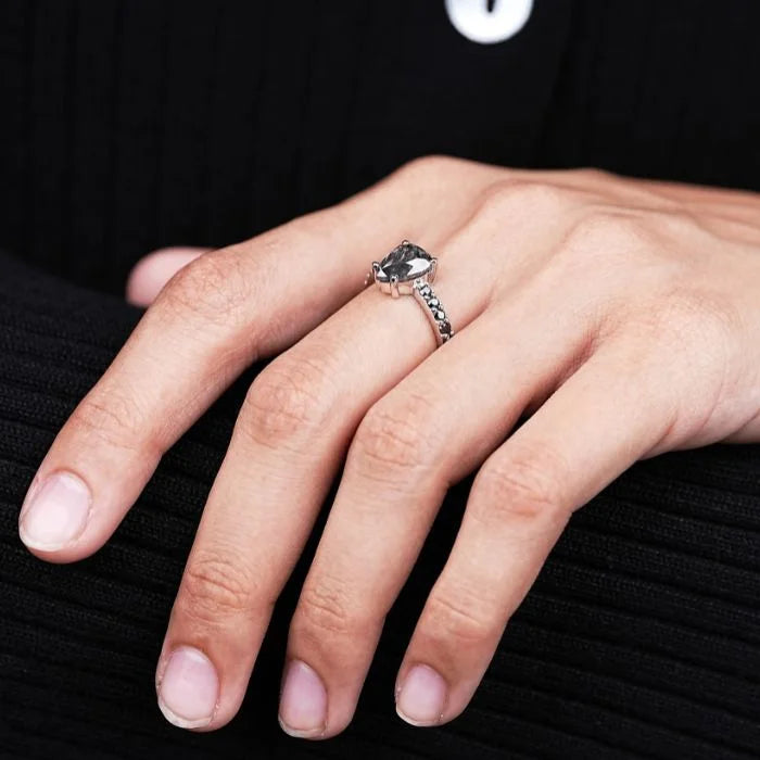 Pear Cut Salt And Pepper Diamond Ring