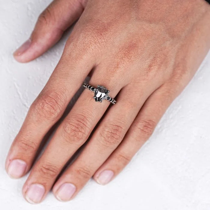 Pear Cut Salt And Pepper Diamond Ring