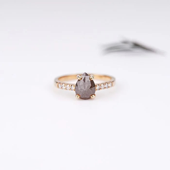 Pear Salt And Pepper Diamond Engagement Ring