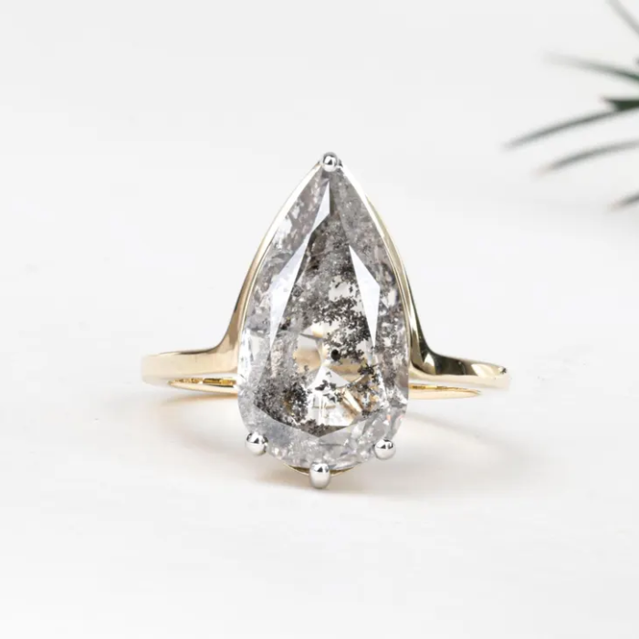 Pear Salt And Pepper Lab Diamond Engagement Ring - 01