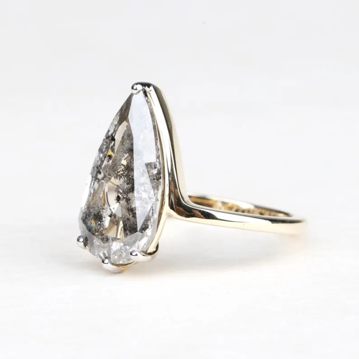 Pear Salt And Pepper Lab Diamond Engagement Ring - 02