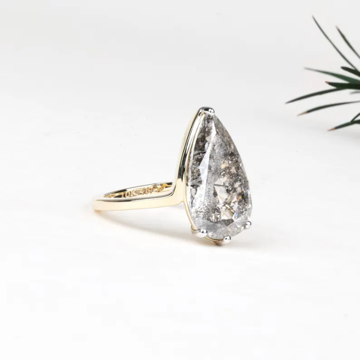 Pear Salt And Pepper Lab Diamond Engagement Ring - 03