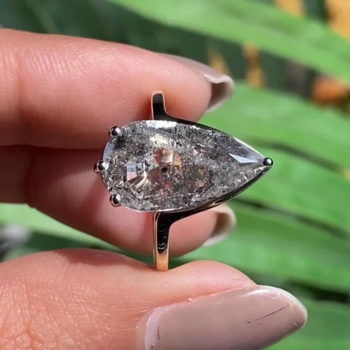 Pear Salt And Pepper Lab Diamond Engagement Ring - 04