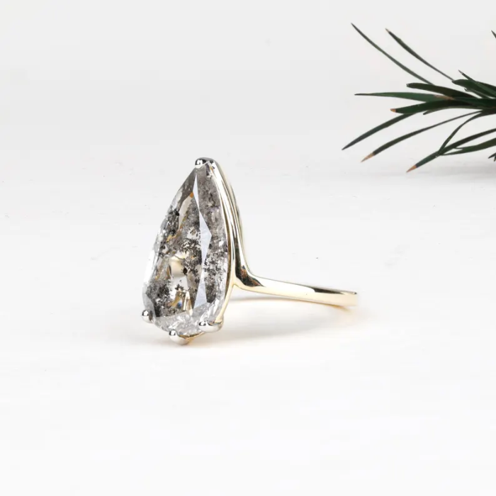 Pear Salt And Pepper Lab Diamond Engagement Ring - 05
