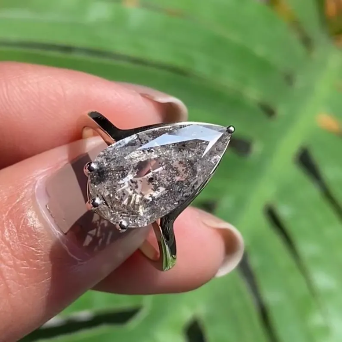 Pear Salt And Pepper Lab Diamond Engagement Ring - 06
