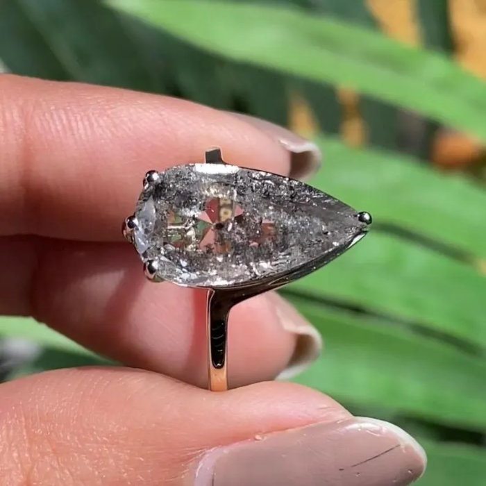 Pear Salt And Pepper Lab Diamond Engagement Ring - 07