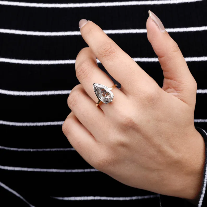 Pear Salt And Pepper Lab Diamond Engagement Ring - 08