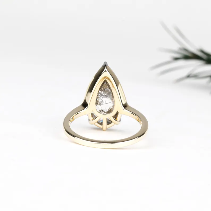 Pear Salt And Pepper Lab Diamond Engagement Ring - 10