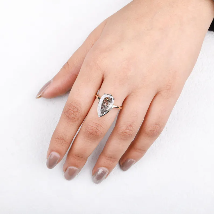 Pear Salt And Pepper Lab Diamond Engagement Ring - 12
