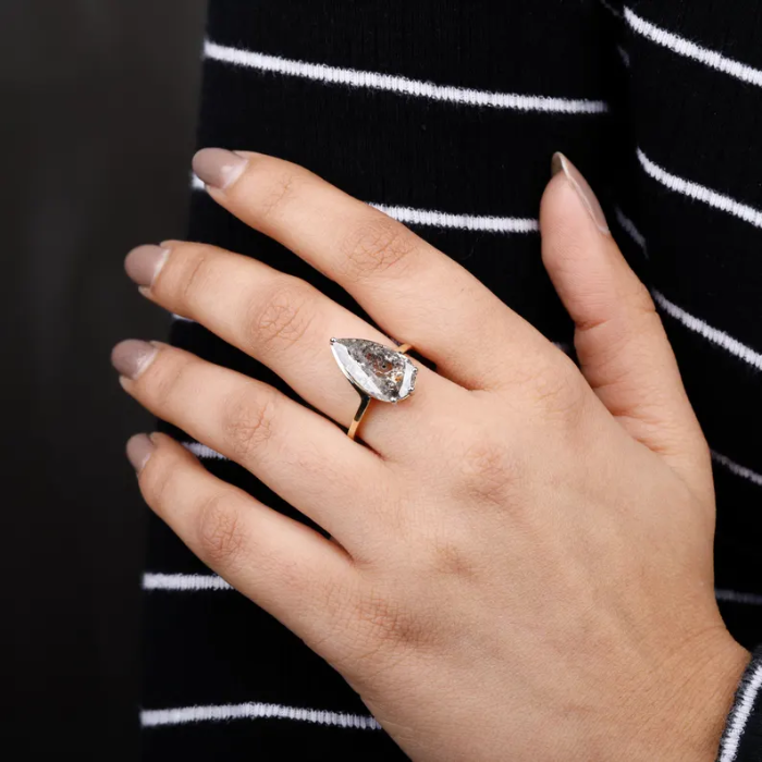 Pear Salt And Pepper Lab Diamond Engagement Ring - 13