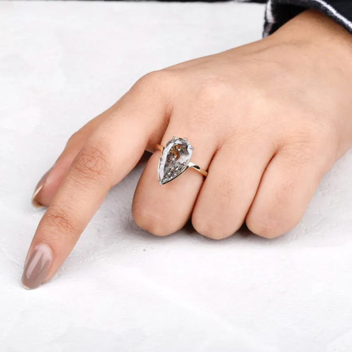 Pear Salt And Pepper Lab Diamond Engagement Ring - 14