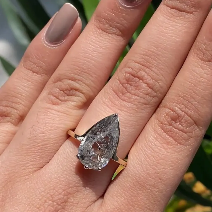 Pear Salt And Pepper Lab Diamond Engagement Ring - 15