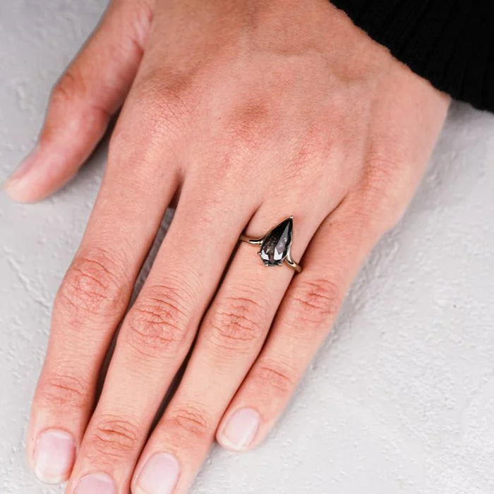Pear Salt & Pepper Chevron Upside Down Ring