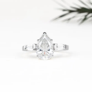 Pear Shaped Moissanite Three Stone Engagement Ring - Minimal Carbon