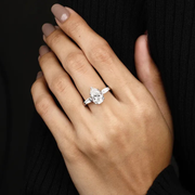 Pear Shaped Moissanite Three Stone Engagement Ring - Minimal Carbon