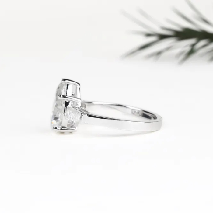 Pear Shaped Moissanite Three Stone Engagement Ring - Minimal Carbon