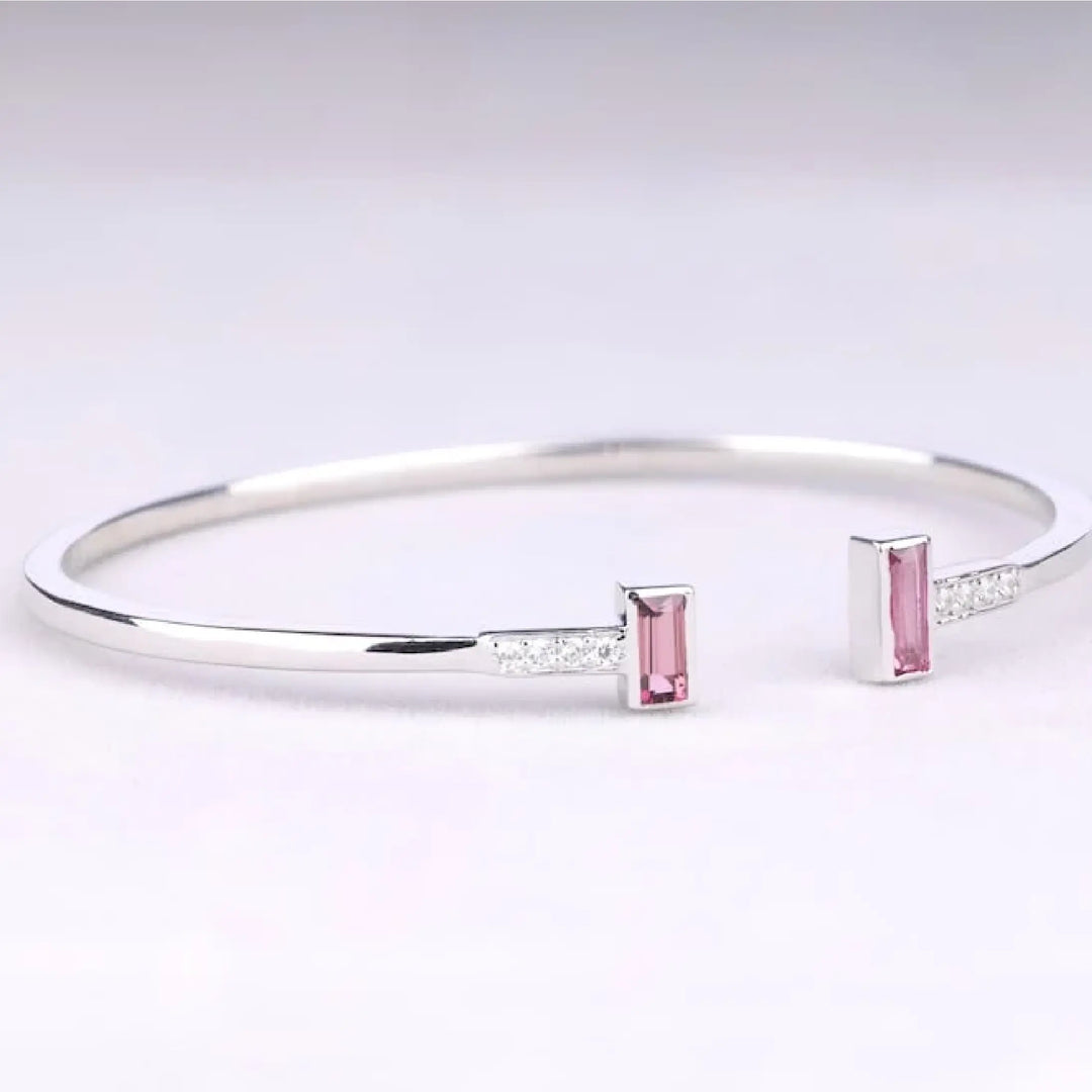 Pink Tourmaline Birthstone Open Cuff Bracelet - Minimal Carbon