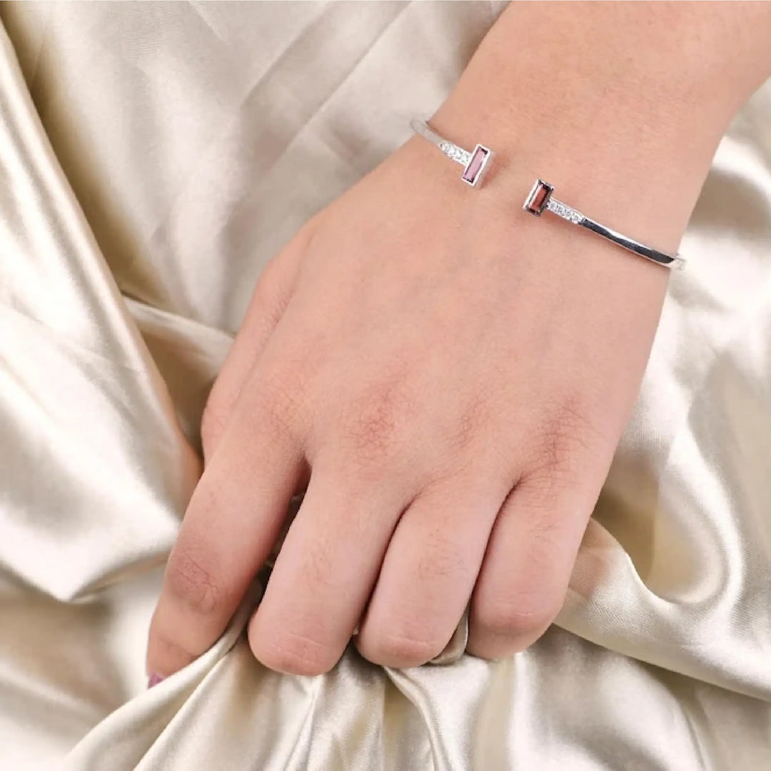 Pink Tourmaline Birthstone Open Cuff Bracelet - Minimal Carbon
