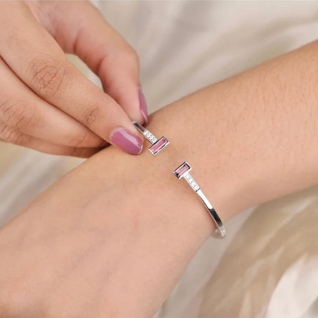 Pink Tourmaline Birthstone Open Cuff Bracelet - Minimal Carbon