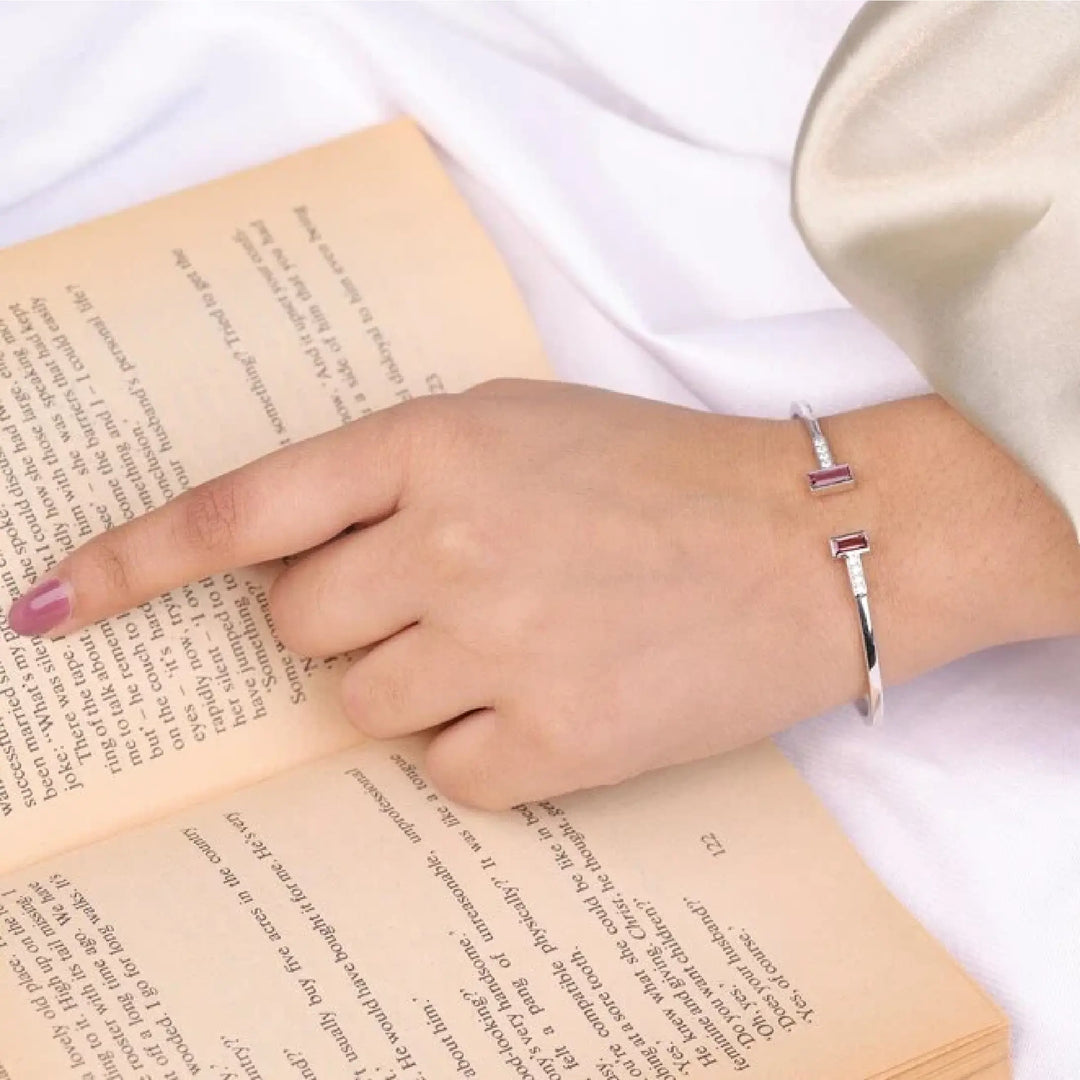 Pink Tourmaline Birthstone Open Cuff Bracelet - Minimal Carbon