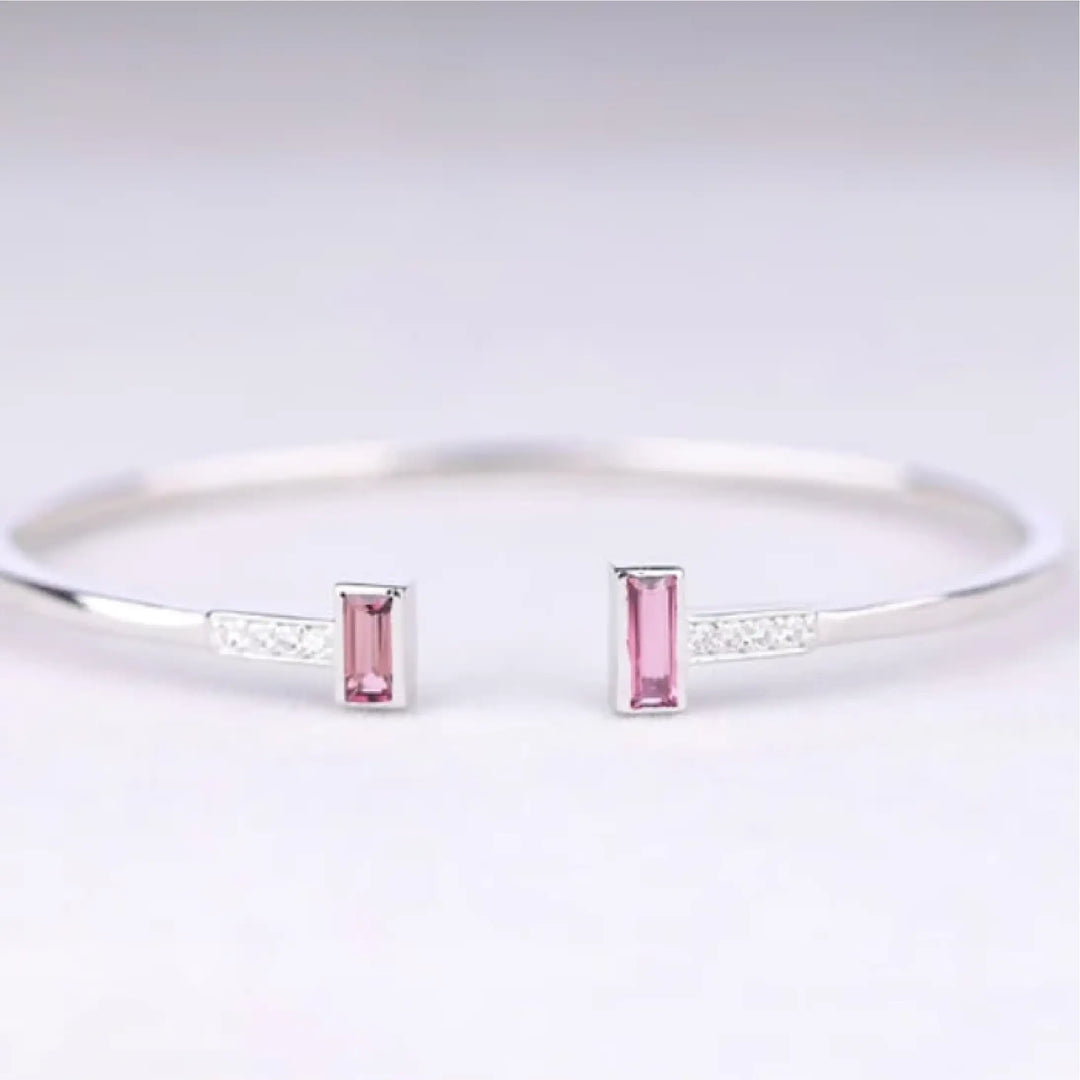 Pink Tourmaline Birthstone Open Cuff Bracelet - Minimal Carbon