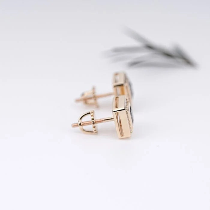 Princess Cut Rustic Diamond Halo Stud Earrings