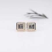 Princess Cut Rustic Diamond Halo Stud Earrings