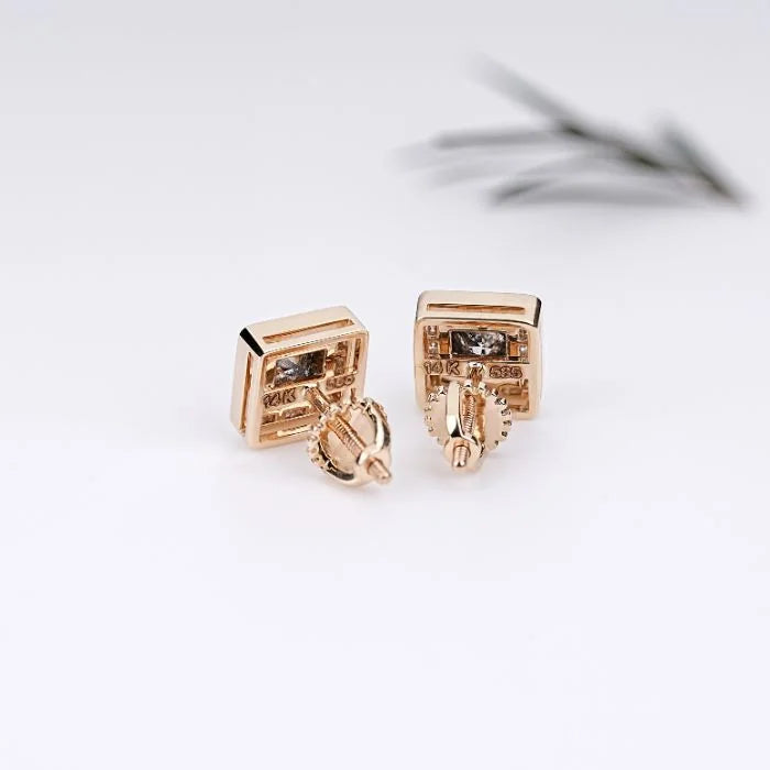 Princess Cut Rustic Diamond Halo Stud Earrings