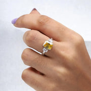 Radiant Cut Citrine Three Stone Diamond Ring - Minimal Carbon