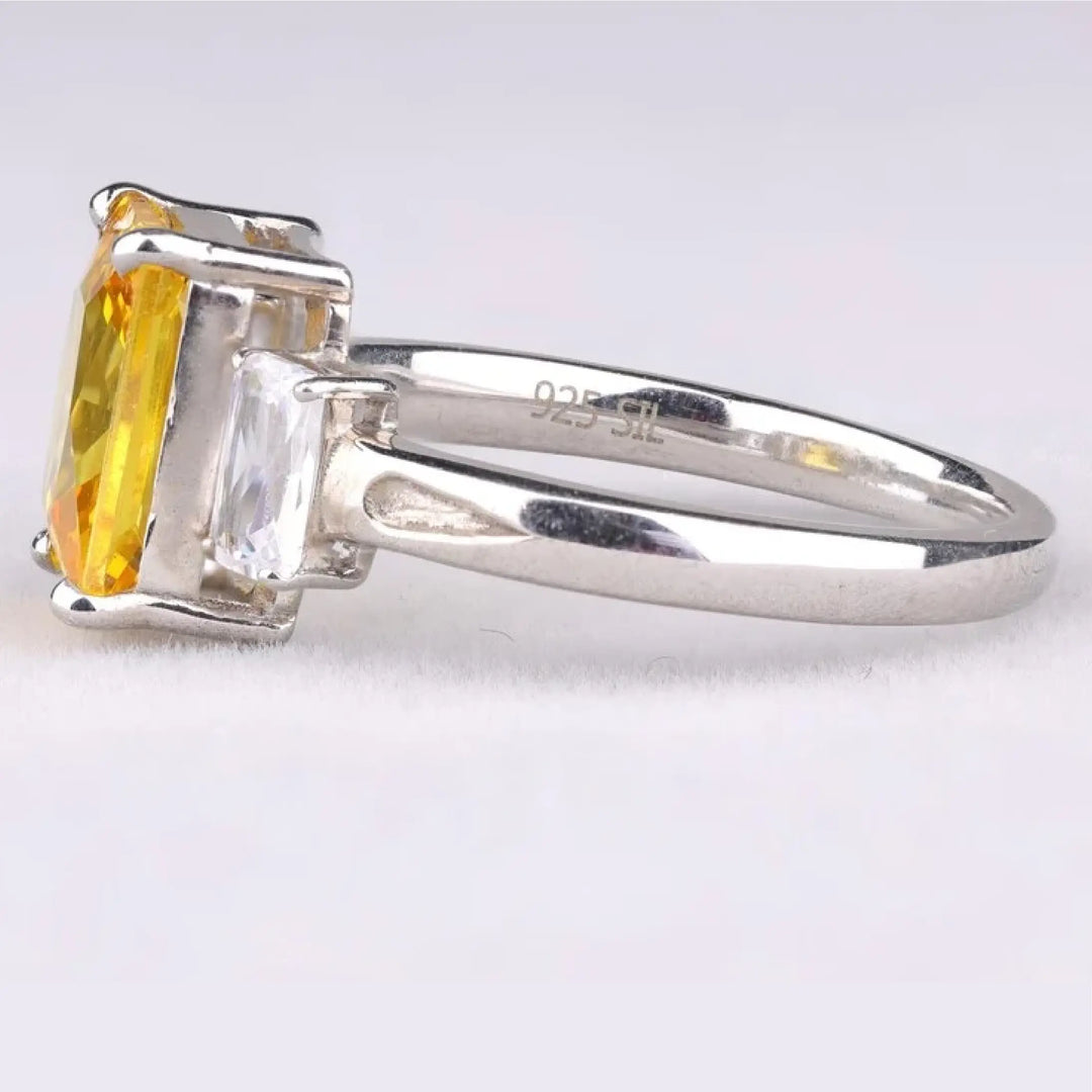 Radiant Cut Citrine Three Stone Diamond Ring - Minimal Carbon